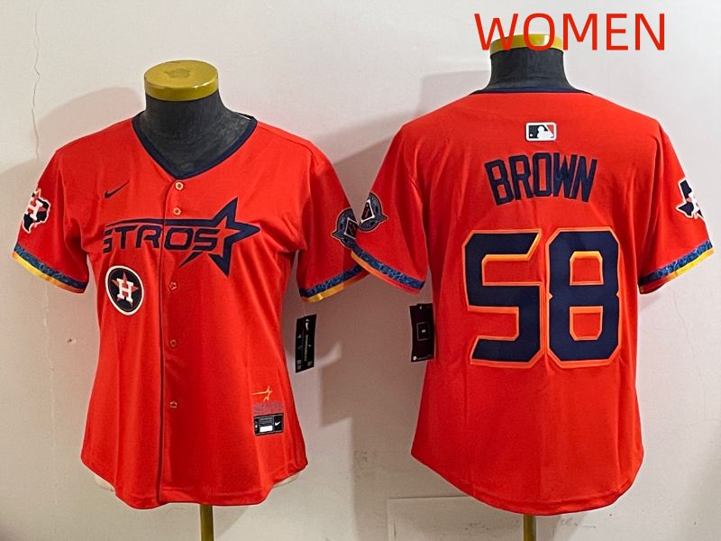 Women Houston Astros #58 Brown Orange Fourth generation Joint Name 2025 Nike MLB Jersey style 7->women mlb jersey->Women Jersey